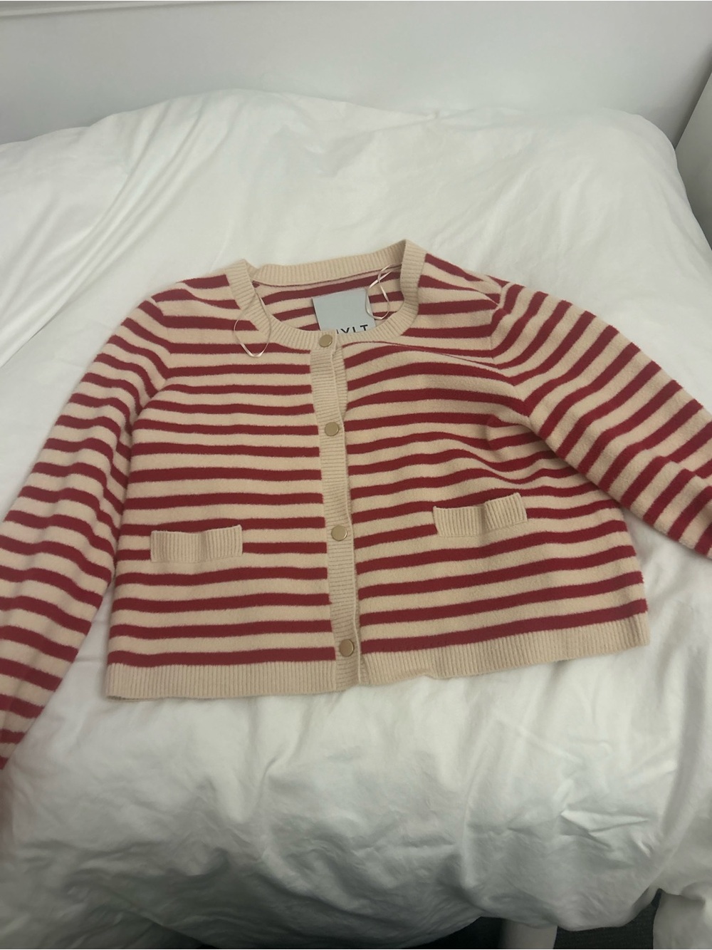 NVLT Red and Cream Striped Knit Cardigan